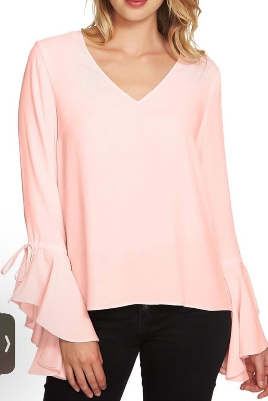 1. State (NWT) Blush Pink V Neck Blouse Long Bell Sleeves Women’s Size XS